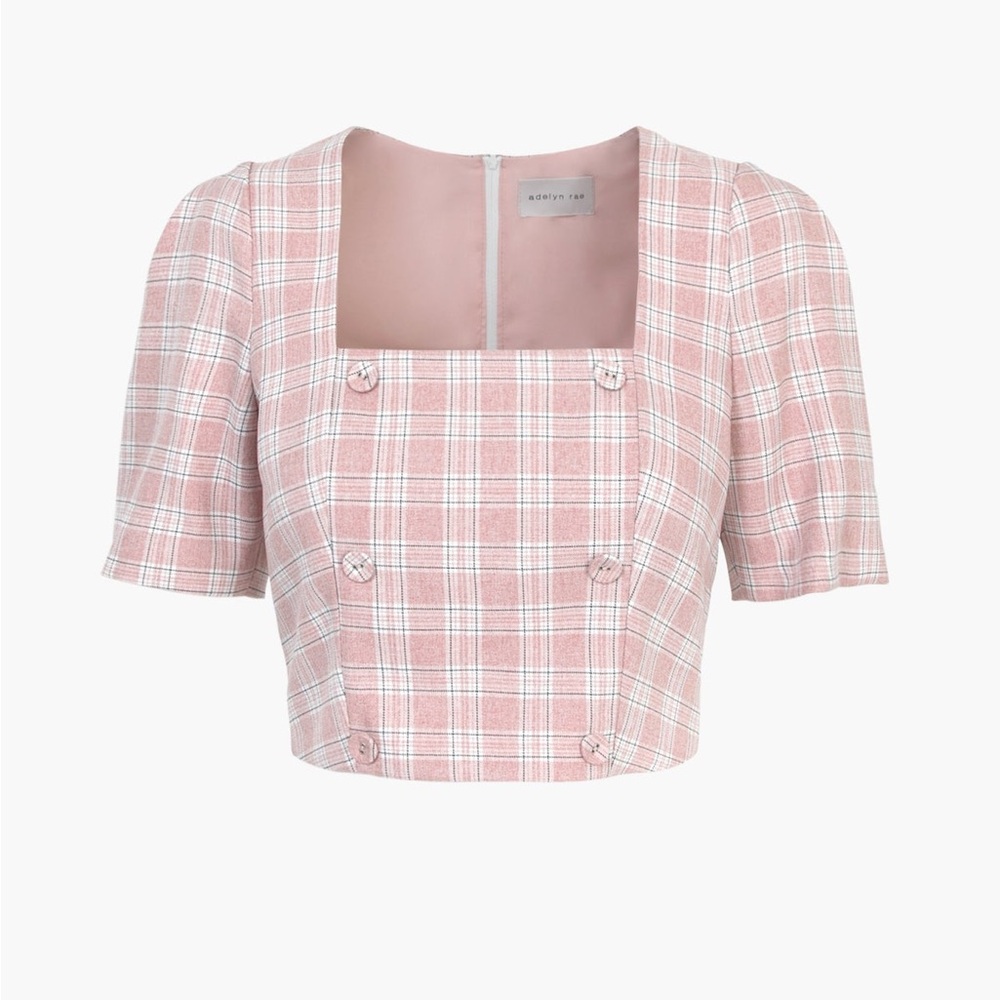 Adelyn Rae VIOLET PLAID DOUBLE BREASTED CROP TOP, NWT